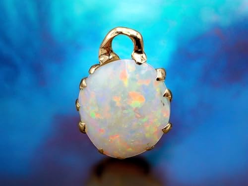 Heller Lightning Ridge Opal Design Anhänger aus 585er Gelbgold, Opal herrliches Multicolor Opalfeuer, Anhänger von hinten mit organischem Netzdesign, Maße: 20mm x 15mm x 6,3mm, Unikat, Handarbeit