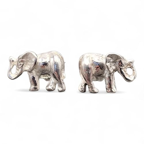 Elefanten Ohrstecker aus 925er Silber, Afrika, Asien, mit Flügelmutter Verschluss, Handarbeit, Ohrsteckermaße: 9,7mm x 6,9mm x 11,9mm