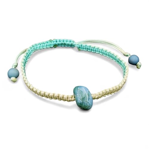 LeoLars-PABE Grünliches Vintage Makramee Armband mit Moosachat Trommelstein, Umfang von 15-20cm, Unikat, Handarbeit