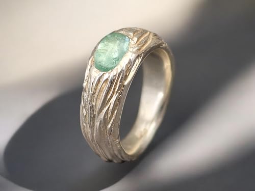 LeoLars-PABE Hellgrüner Turmalin Design Ring mit organischer Rindenstruktur aus 925er Silber Größe 57 (18,2) Unikat, Handarbeit
