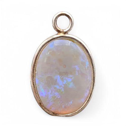 LeoLars-PABE heller Coober Pedy Opal Design Anhänger aus 925er Silber, Opal mit blau-grünem Opalfeuer, mit Schlaufe, Unikat, Handarbeit, Unisex