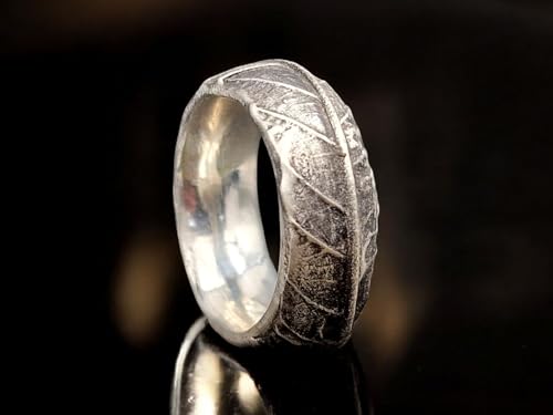 LeoLars-PABE Kräuter Design Ring 420 aus teilgeschwärztem 925er Silber, echte Kräuterblatt Struktur, massiv, Gr.57(18,3), Unikat, Handarbeit, Nr. 001
