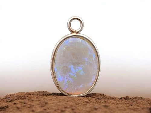 LeoLars-PABE heller Coober Pedy Opal Design Anhänger aus 925er Silber, Opal mit blau-grünem Opalfeuer, mit Schlaufe, Unikat, Handarbeit, Unisex