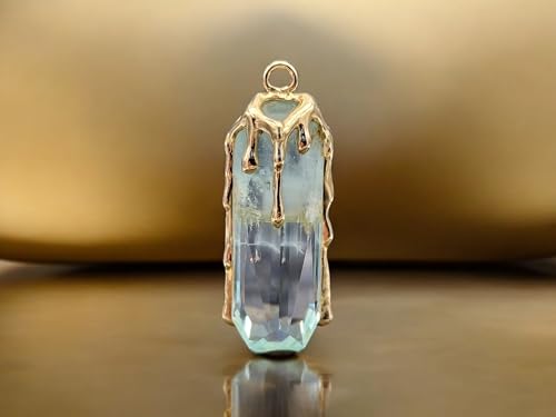 LeoLars-PABE Herrlicher blauer Aquamarin Anhänger mit 585er Gelbgold Fassung,Tropfen Design, Aquamarin-Sonderschliff, Präzisionsschliff, Unikat, Handarbeit, Anhängermaße: 44,7mmx 7,2mm x13,8mm