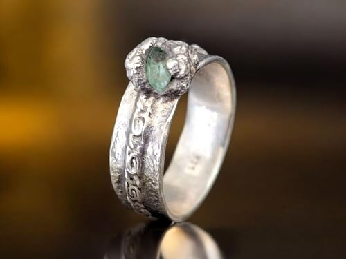 LeoLars-PABE Türkisfarbener Turmalin Design Ring, Gr. 57 (18,3), aus 925er Silber, Turmalin Navette facettiert, organisch geteilte Zargenfassung, verziert, Unikat, Handarbeit
