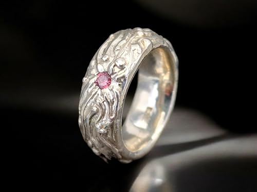 LeoLars-PABE Rosa Turmalin Design Ring aus 925er Silber, Gr.56-57 (18), vom Stein abstrahlende Silberflammen, massiv, Unikat, Handarbeit Ringmaße: 25,6mm x 25,4mm x 8,5mm