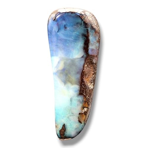 LeoLars-PABE großer Boulder Opal Anhänger, gebohrt mit 60cm Lederband, große gemeine Opalschicht mit grünem und blauem Opalfeuer, Maße: 57,4mm x 23,5mm x 14,5mm, Unikat, Handgeschliffen