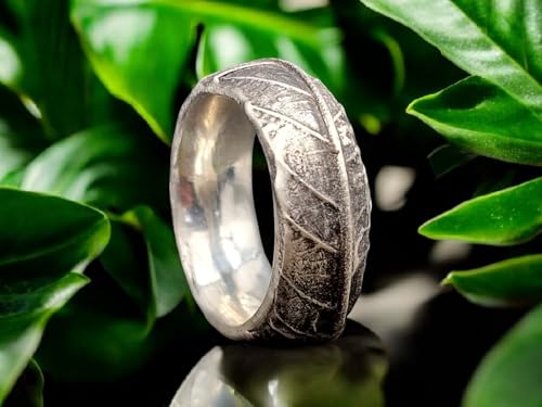 LeoLars-PABE Kräuter Design Ring 420 aus teilgeschwärztem 925er Silber, echte Kräuterblatt Struktur, massiv, Gr.57(18,3), Unikat, Handarbeit, Nr. 001