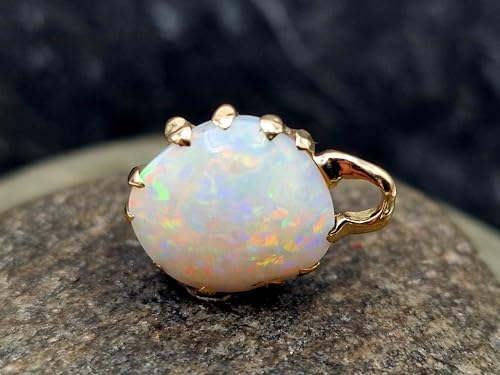 Heller Lightning Ridge Opal Design Anhänger aus 585er Gelbgold, Opal herrliches Multicolor Opalfeuer, Anhänger von hinten mit organischem Netzdesign, Maße: 20mm x 15mm x 6,3mm, Unikat, Handarbeit