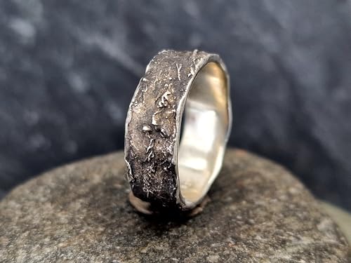 LeoLars-PABE geschwärzter Damen Ring im Sushi Design aus 925er Silber, Noriblatt Oberflächen Struktur, Unikat, Handarbeit, Größe 58 (18,2)