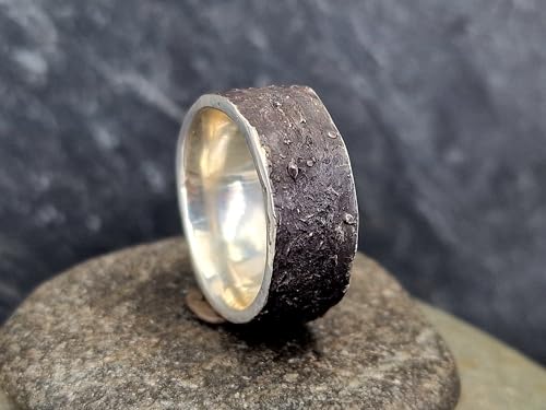 LeoLars-PABE Herren Sushi Design Ring aus 925er Silber, Noriblatt Oberflächenstruktur, geschwärzt, Größe 62 (19,8) Unikat, Handarbeit