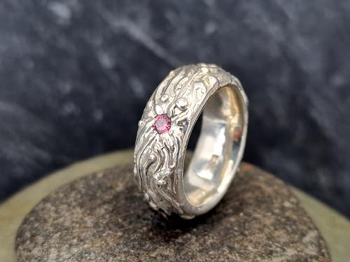 LeoLars-PABE Rosa Turmalin Design Ring aus 925er Silber, Gr.56-57 (18), vom Stein abstrahlende Silberflammen, massiv, Unikat, Handarbeit Ringmaße: 25,6mm x 25,4mm x 8,5mm