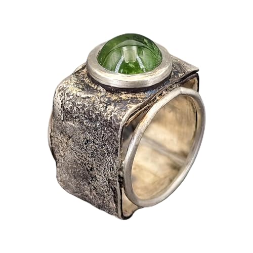 LeoLars-PABE Peridot Design Ring, Gr. 60-61 (19,2), aus 925er Silber, außen eckig innen rund, geschmiedet, teilgeschwärzt, Unikat, Handarbeit