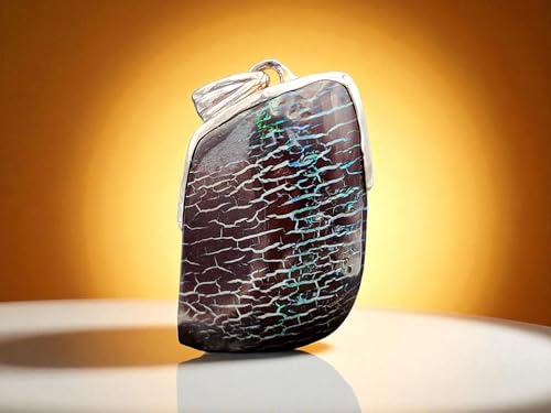 LeoLars-PABE Außergewöhnlicher Boulder Opal Anhänger aus 925er Silber, tolles Muster durch viele gemeine Opaladern und Opalfeuer in grün, Unikat, Handarbeit, Unisex