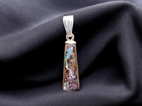 Boulder Opal Anhänger mit 925er Silber Stiftöse, Boulder Opal mit schönem Muster und partiellem Opalfeuer in verschiedenen Farben, Anhängermaße: 21,2mm x 6,1mm x 3,5mm, Unikat, Handgschliffen