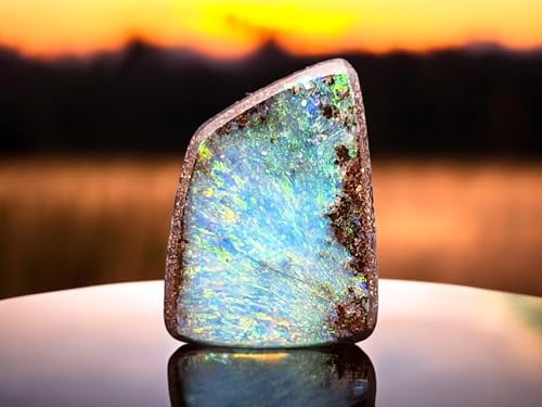 LeoLars-PABE Faszinierender kleiner gebohrter Boulder Opal Anhänger mit 60cm Lederband, grünes bzw. Multicolor Opalfeuer, Maße: 13,5mm x 10mm x 4,6mm, Unikat, Handgeschliffen