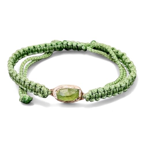 LeoLars-PABE Grünes Makramee Armband mit grünem Phrasiolith im Rosenschliff in einer 925er Silberfassung, Umfang von 17-27cm, Unikat, Handarbeit, Unisex