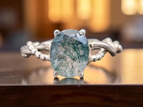 LeoLars-PABE Zarter verspielter Moosachat Design Ring aus 925er Silber, Gr.56-57 (18), mit schönem Innenleben des facettiertem Moosachat, Nr.0101, Unikat, Handarbeit