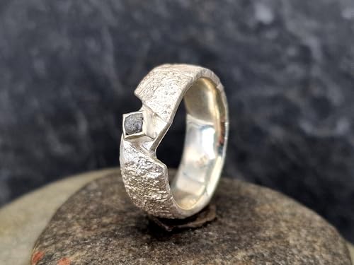 LeoLars-PABE Rohdiamant Würfel Design Ring aus 925er Silber, Größe 62-63 (19,8), angeschmolzene Oberflächen Struktur, Unikat, Handarbeit