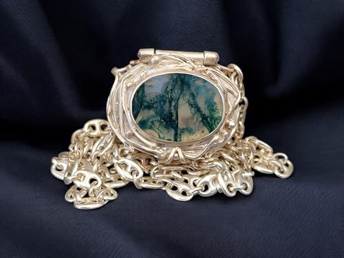 LeoLars-PABE Moosachat Medaillon aus 925er Silber mit 70cm Silberkette, Mooachat-PictureStone-Blick in den Wald, organisch verspielt,Unikat, Handarbeit