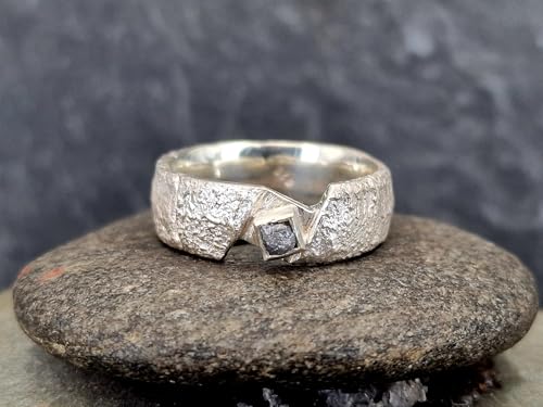 LeoLars-PABE Rohdiamant Würfel Design Ring aus 925er Silber, Größe 62-63 (19,8), angeschmolzene Oberflächen Struktur, Unikat, Handarbeit