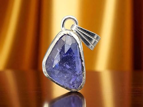 LeoLars-PABE Tansanit Anhänger aus 925ere Silber, Tansanit im Rosenschliff und in Zargenfassung mit typischer Tansanit Farbe, Handarbeit, Unikat