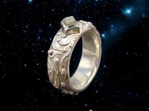 LeoLars-PABE Verspielt verschnörkelter Rohdiamant Würfel Design Ring aus 925er Silber, silber-grauer Rohdiamant, Größe 61/62 (19,6), Unikat, Handarbeit
