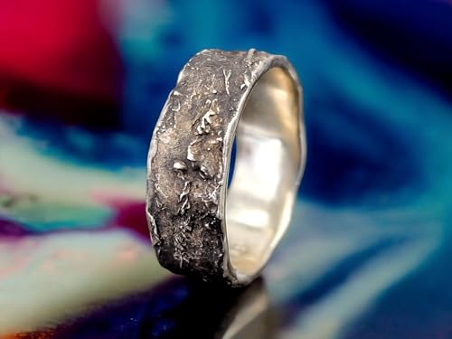 LeoLars-PABE geschwärzter Damen Ring im Sushi Design aus 925er Silber, Noriblatt Oberflächen Struktur, Unikat, Handarbeit, Größe 58 (18,2)