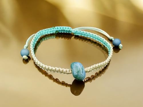 LeoLars-PABE Grünliches Vintage Makramee Armband mit Moosachat Trommelstein, Umfang von 15-20cm, Unikat, Handarbeit