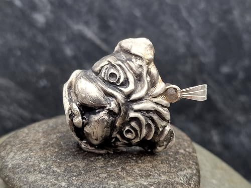 LeoLars-PABE Hunde Anhänger aus 925er Silber, Mops, Frenchie, French-Bulldog, Bulldog, teilgeschwärzt, Unikat, Handarbeit, Unisex, Maße: 28,7mm x 29,2mm x 7,7mm