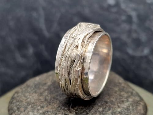 LeoLars-PABE Spinner Design Ring aus 925er Silber, 360 Grad drehbar, Wurzeldesign, Spielring, Unisex, Größe: 64 (20,5), Unikat, Handarbeit