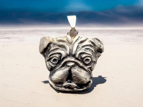 LeoLars-PABE Hunde Anhänger aus 925er Silber, Mops, Frenchie, French-Bulldog, Bulldog, teilgeschwärzt, Unikat, Handarbeit, Unisex, Maße: 28,7mm x 29,2mm x 7,7mm