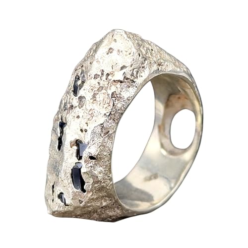LeoLars-PABE Sandguss Felsendesign Saphir Ring, Gr. 59 (18,8), aus 925er Silber, Felsenoptik mit Saphiradern, blaue Saphire eingegossen, Nr.150, Unikat, Handarbeit