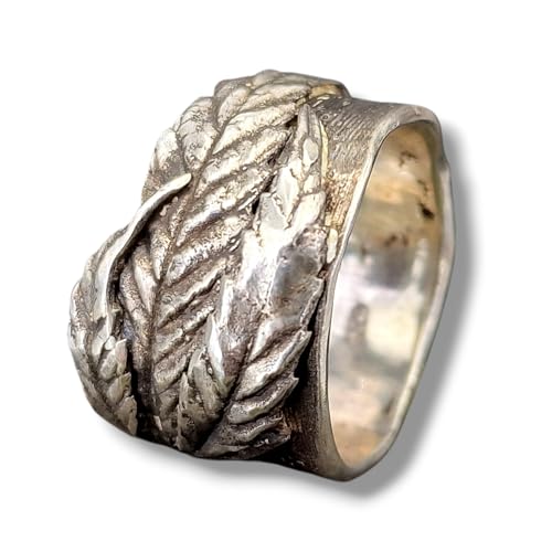 LeoLars-PABE Kräuterblätter Design Ring 420 aus 925er Silber, echte Kräuter und Bambusblattstruktur auf dem Ring, Unikat, Handarbeit Größe: 62-63 (20)