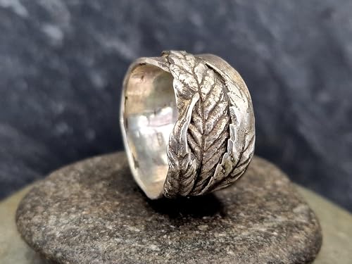 LeoLars-PABE Kräuterblätter Design Ring 420 aus 925er Silber, echte Kräuter und Bambusblattstruktur auf dem Ring, Unikat, Handarbeit Größe: 62-63 (20)