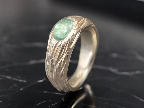 LeoLars-PABE Hellgrüner Turmalin Design Ring mit organischer Rindenstruktur aus 925er Silber Größe 57 (18,2) Unikat, Handarbeit