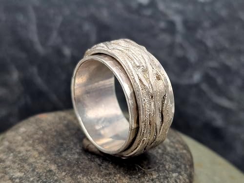 LeoLars-PABE Spinner Design Ring aus 925er Silber, 360 Grad drehbar, Wurzeldesign, Spielring, Unisex, Größe: 64 (20,5), Unikat, Handarbeit