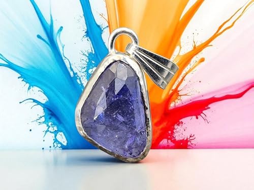 LeoLars-PABE Tansanit Anhänger aus 925ere Silber, Tansanit im Rosenschliff und in Zargenfassung mit typischer Tansanit Farbe, Handarbeit, Unikat