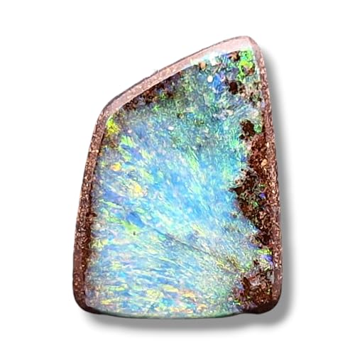 LeoLars-PABE Faszinierender kleiner gebohrter Boulder Opal Anhänger mit 60cm Lederband, grünes bzw. Multicolor Opalfeuer, Maße: 13,5mm x 10mm x 4,6mm, Unikat, Handgeschliffen