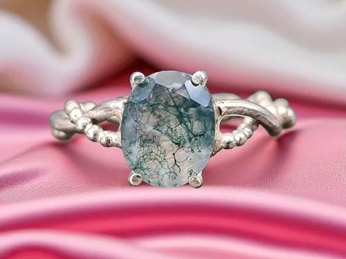 LeoLars-PABE Zarter verspielter Moosachat Design Ring aus 925er Silber, Gr.56-57 (18), mit schönem Innenleben des facettiertem Moosachat, Nr.0101, Unikat, Handarbeit