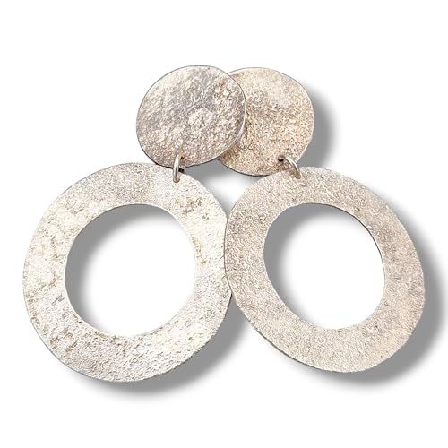 Große Design Ohrhänger aus 925er Silber mit feiner steiniger Oberflächen Struktur mit Steckern, zum baumeln, Unikat, Handarbeit