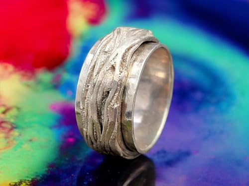 LeoLars-PABE Spinner Design Ring aus 925er Silber, 360 Grad drehbar, Wurzeldesign, Spielring, Unisex, Größe: 64 (20,5), Unikat, Handarbeit