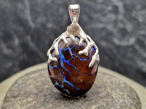 LeoLars-PABE Beideitiger Tribal Design Anhänger mit Boulder Opal aus 925er Silber, Opal mit Opalblitzen in kräftig blau, Unikat, Handarbeit Anhängermaße: 27mm x 18,2mm x 9mm