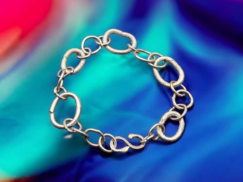 LeoLars-PABE Großes Kettenglied Armband aus 925er Silber, alles handgeschmiedet, Länge: 23cm, Unikat, Handarbeit, Maße: 230mm x 15mm x 2,5mm