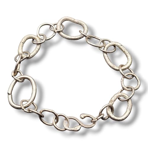 LeoLars-PABE Großes Kettenglied Armband aus 925er Silber, alles handgeschmiedet, Länge: 23cm, Unikat, Handarbeit, Maße: 230mm x 15mm x 2,5mm