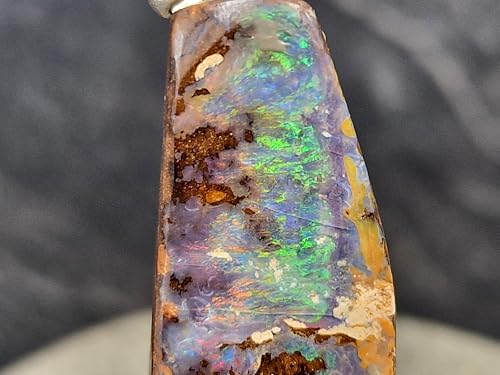LeoLars-PABE Anhänger mit Boulder Opal und 925er Silber Stiftöse, Picture Stone, mehrfarbiges Opalfeuer mit viel grün, Opal 33 x 13 x 5,4mm, Unikat, Handgeschliffen
