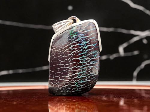 LeoLars-PABE Außergewöhnlicher Boulder Opal Anhänger aus 925er Silber, tolles Muster durch viele gemeine Opaladern und Opalfeuer in grün, Unikat, Handarbeit, Unisex