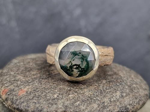 LeoLars-PABE Moosachat Design Ring, Gr. 58 (18,5), aus 925er Silber mit tollem Innenleben und Kräuterdesign 420 Nr. 0102 Ringschiene, Unikat, Handarbeit