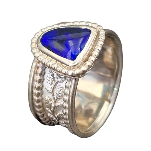 LeoLars-PABE Verspielter schwarzer Opal Design Ring, Gr.63 (20,2), aus 925er Silber, Ranken und Perldraht Design, Opal intensiv blau-lila, 10x7,8mm, Unikat, Handarbeit