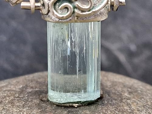LeoLars-PABE Aquamarin Kristall Design Anhänger aus 925er Silber, blauer schöner und klarer Rohkristall, spezielle Aufhängung und Schlaufe, Unikat, Handarbeit